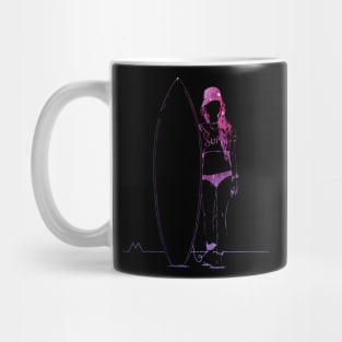 Pink woman with surfboard Mug